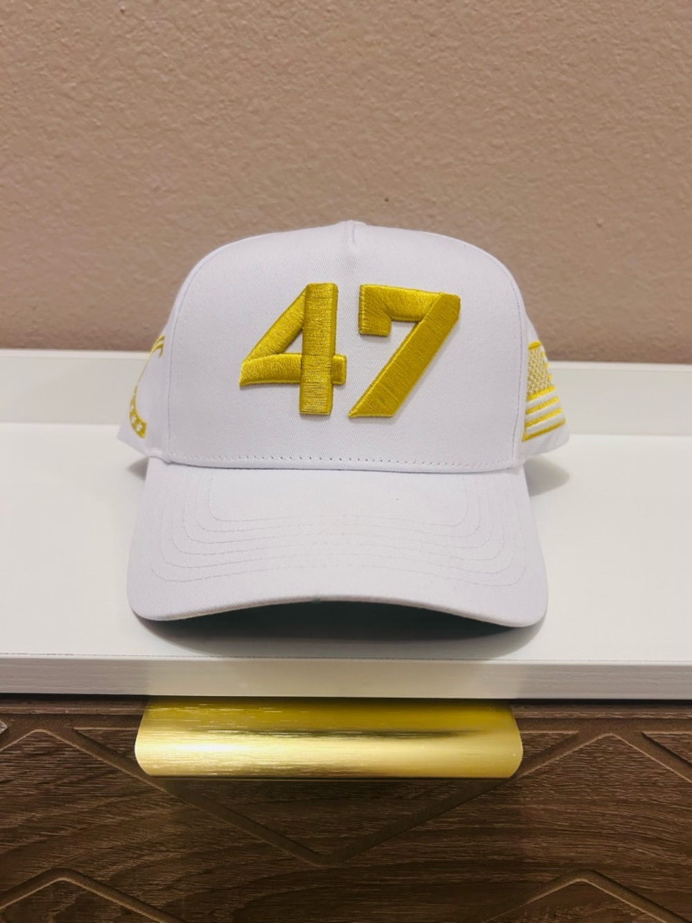 Official Rare Turning Point USA Charlie Kirk White Gold Trump 47 Logo Hat
